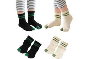 2 Pairs Cotton Two Big Toe Tabi Flip Flops V Socks Elastic Casual Stripe Socks for Kids Boys Girls 3-12 Years