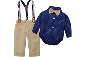 HeMarIsle Baby Toddler Boy Formal Gentleman Suits,Dress Short Shirt With Bowtie+Suspender Pants Dressy Outfit