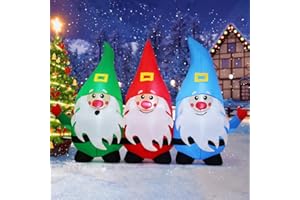 GOOSH 7.5 FT Long Christmas Inflatable Gnomes Outdoor Decoration Blow Up Yard Three Gnomes Holding Hands with Built-in LEDs for Indoor Party Garden Lawn Decor