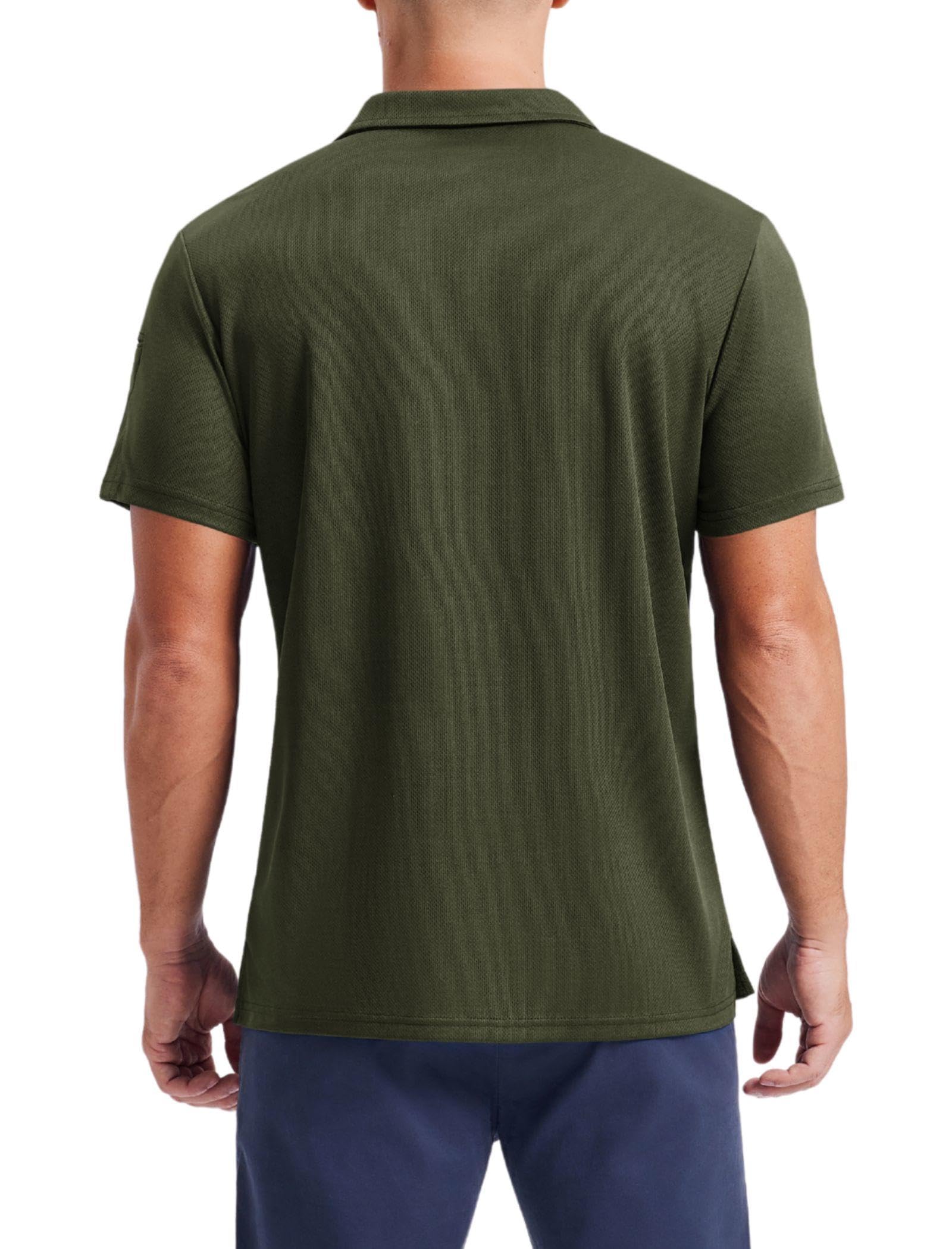 PINSPARK Men's Polo Shirts 3 Button Quick Dry Performance Collared Casual Shirt Short Sleeve Golf Polos for Men Army Green