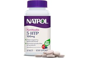 Natrol 5-HTP 100 mg, Fast Dissolve Supplement, Supports a Balanced Mood, Serotonin Production and General Well-Being, 30 Mixed Berry Tablets, Up to a 30 Day Supply