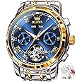 OLEVS Self Winding Watches for Men Automatic Mechanical Dress Tourbillon Stainless Steel Dual Calendar Waterproof Luminous Wrist Watch