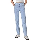 Women’s High-Rise Straight Leg Jeans, Tummy Control, Slim Fit Stretch Denim
