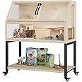 Wooden Hamster Cage with Storage Shelf, Small Animal Cage for Guinea Pig,Rat,Hedgehog,Chinchilla,Large Transparent Gerbil Cage and Habitats with Acrylic Panels,Natural