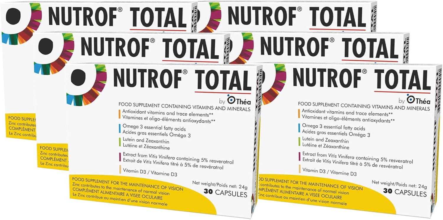 Nutrof Total Capsules - Once Daily Food Supplement with Lutein, Zeaxanthin, Omega 3, and Antioxidants, 30 Count (Pack of 6)