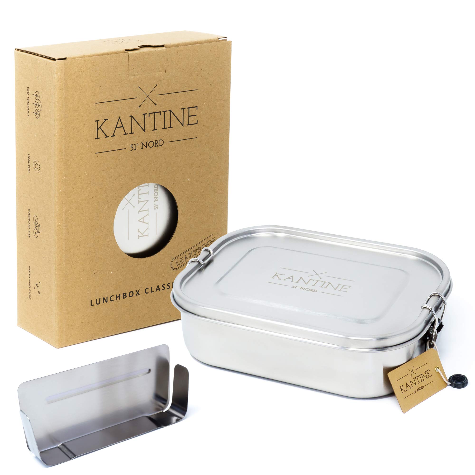 Kantine 51° Nord ® Lunch Box Classic XL | Leak-proof 1400 ml Stainless Steel Lunch Box with 2 Compartments thanks to Flexible Divider