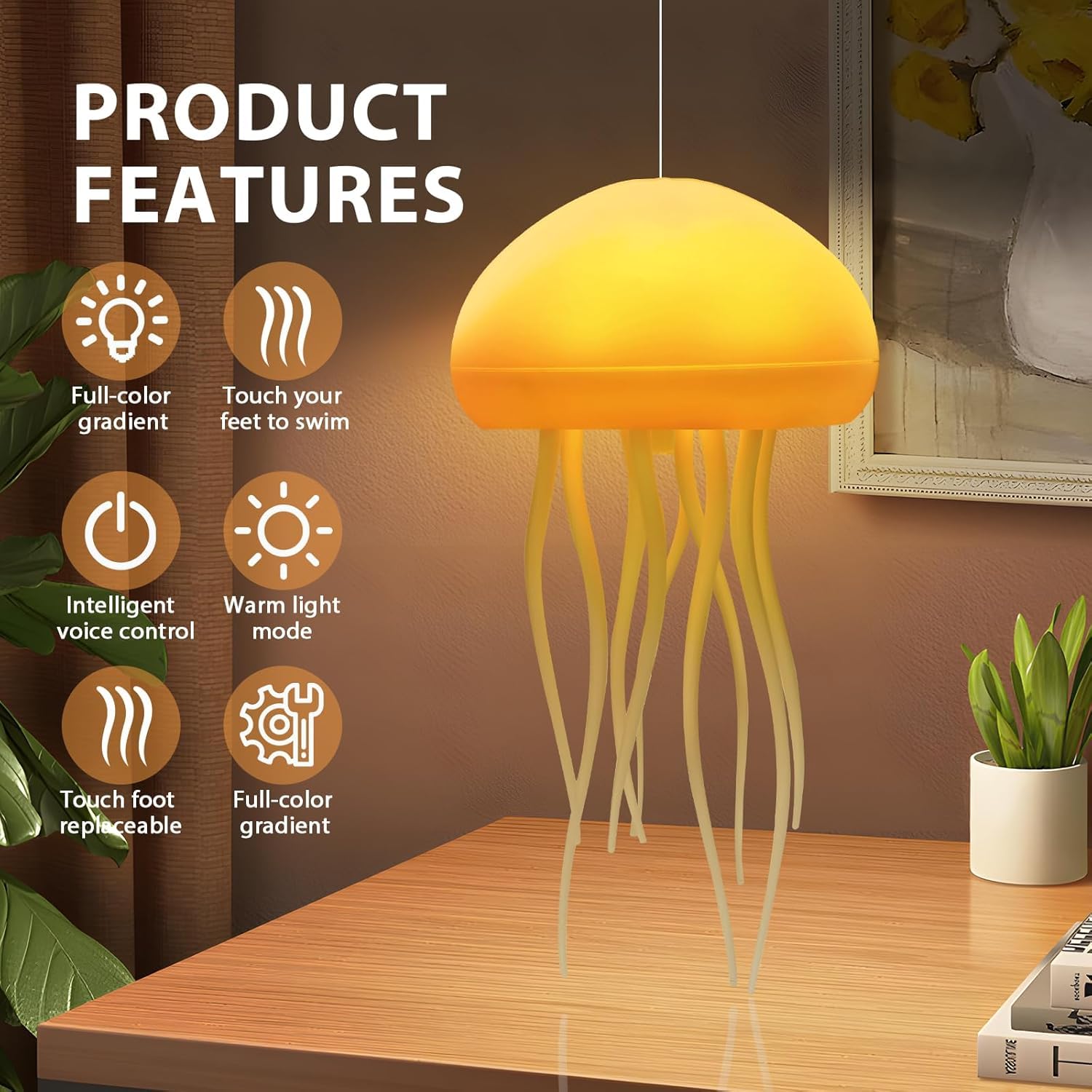 Asaint Jellyfish Lamp Rechargeable Table Lamp with Touch Sensor RGB Cute Jellyfish Light Floating Nightlight for Bedroom & Christmas Gifts (Base Model)