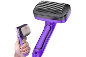 YOPETAYU Dogs Self Cleaning Slicker Brush for Shedding & Grooming Long Short Haired Cats, Pet Retractable Brushes for Large Medium Small. Removes Loose Fur, Undercoat, Mats Tangled Hair, Purple