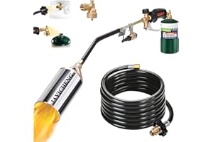 JAYICHENG Propane Torch Weed Burner Kit,Weed Torch Blow Torch with 1lb Propane Cylinder Converter,10 FT Hose Heavy Duty Flamethrower with Turbo Trigger for Flame Weeding,Roofing Melting Ice Snow
