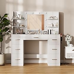 Furmax Vanity Desk with Mirror, LED Lights and