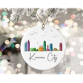HKDesignGift Kansas City Ornament, Landmarks Xmas Ornament, Colorful Skyline Graphic, New Printed on Both Sides