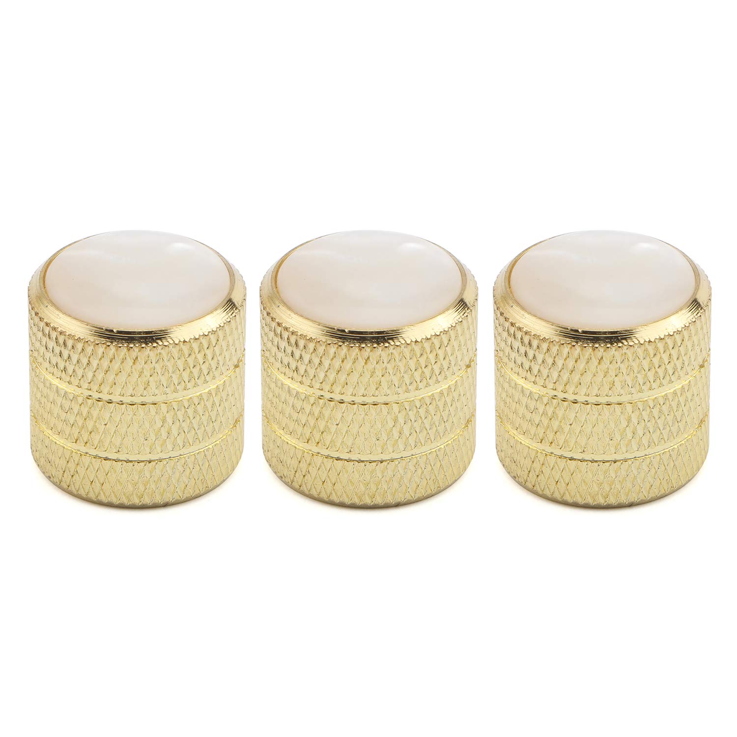 Unxuey 3-Pack Electric Guitar Knobs, Pearl White Top with Gold, 6mm Shaft Concave Anti-Slip Design, Universal Fit for Bass & Electric Guitar Replacement