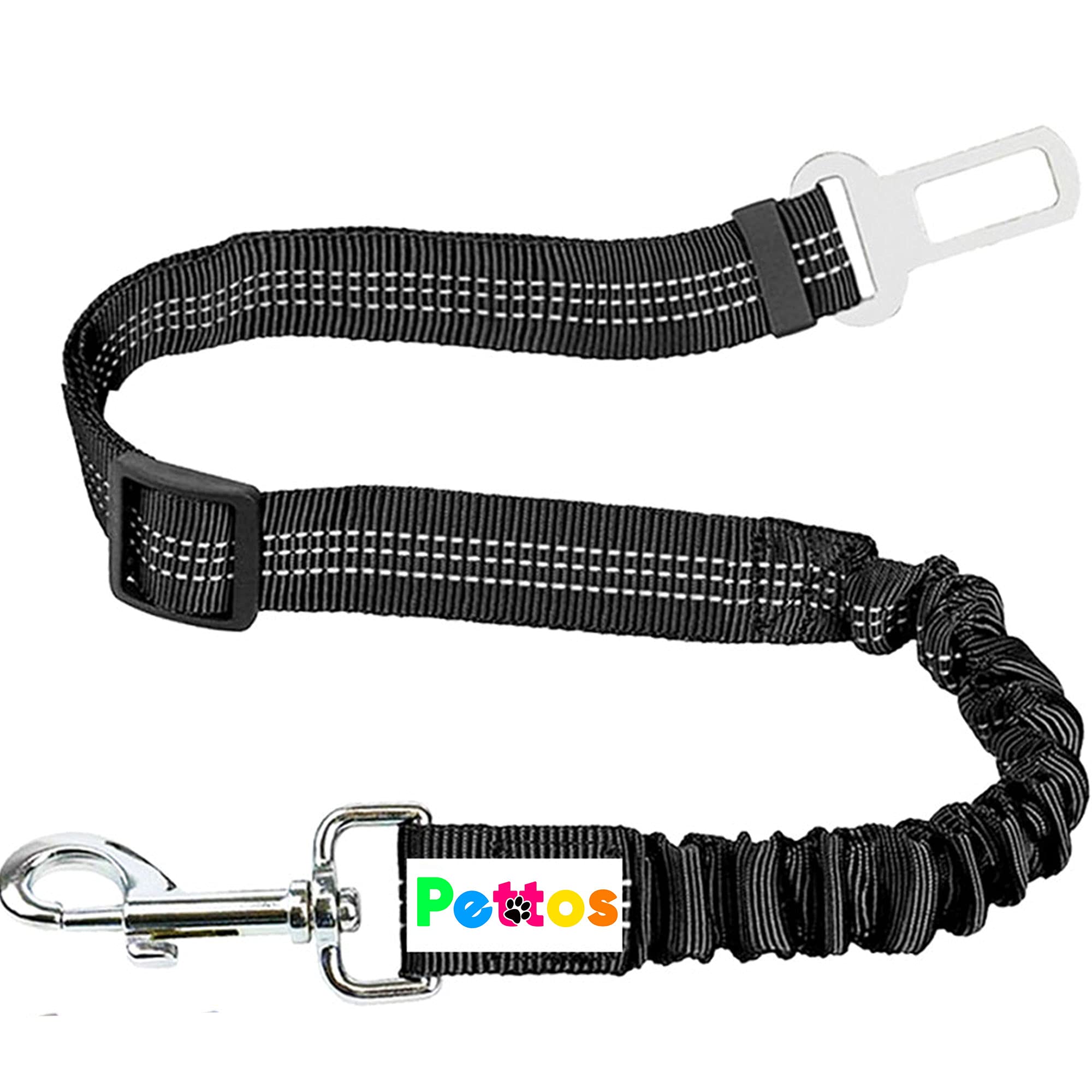 Petto™ Seat Belt for dogs with Anti shock Bungee Buffer One of Important Car Travel Accessories for Dogs Adjustible, Elastic (Black)