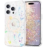 Pepmune Magnetic for iPhone 15 Pro Case Floral, Cute Luxury Clear Flower Cover for Women Girls Elegant Aesthetic Soft [Compatible with Magsafe] Protective Phone Case for iPhone 15 Pro, Geranium