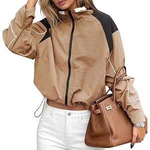 Yousify Womens Windbreaker Jackets Casual Lightweight Athletic Fall Jacket | Lightweight, Color Block, Zip Up, Stand Collar,