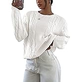 ZAFUL Women's Crewneck Pullover Sweater Cable Knit Casual Long Sleeves Ribbed Knit Sweater Jumper Tops