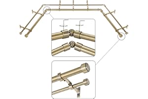 Mayrhyme Antique Bronze Double Corner Window Curtain Rods with Aluminum End Cap Finials and Brackets,1 Inch Diameter Dual Bay