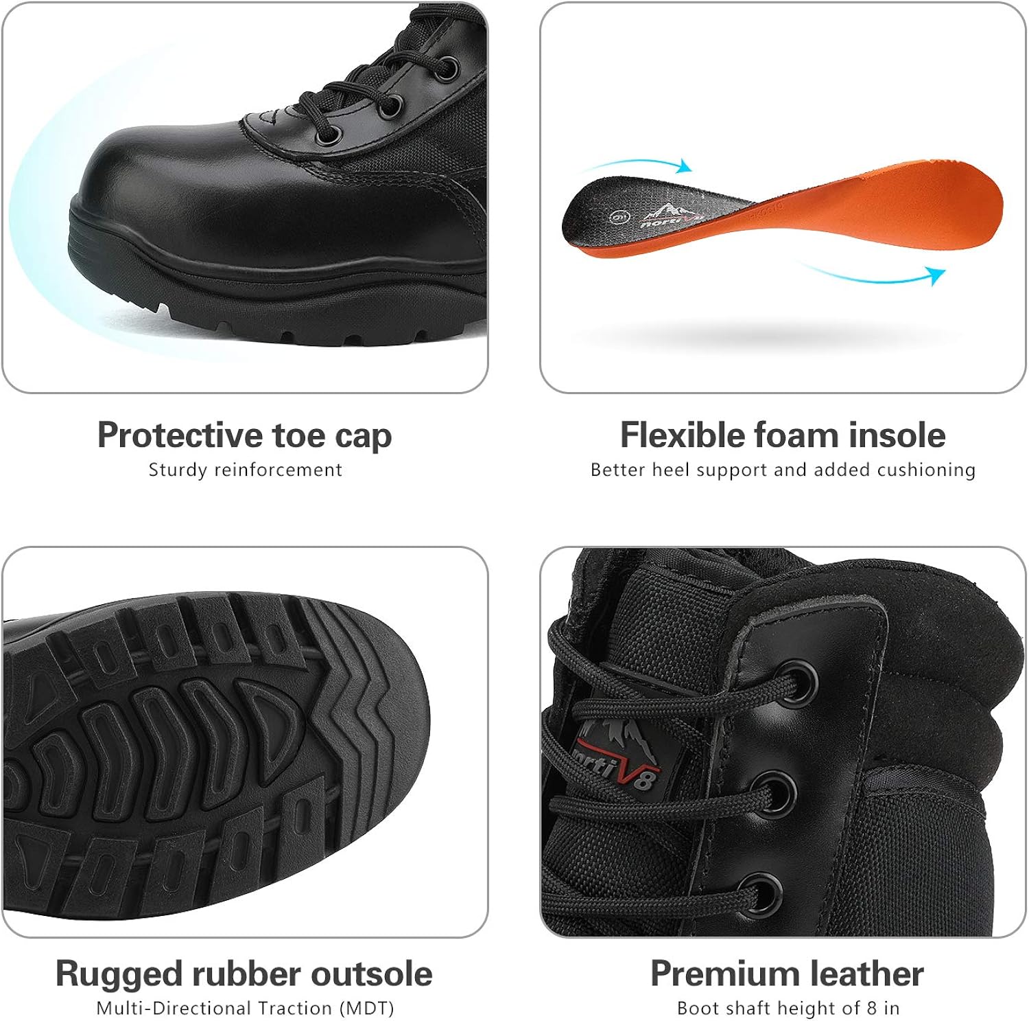 NORTIV 8 Men's Military Tactical Work Boots Side Zipper Leather Motorcycle Combat Bootie: Shoes