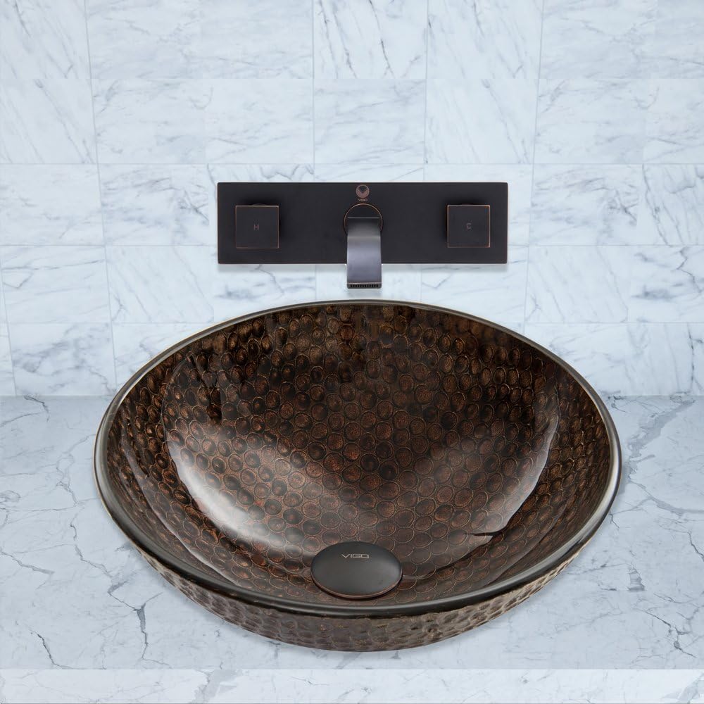 Vigo Copper Shield Glass Vessel Bathroom Sink And Titus Wall Mount