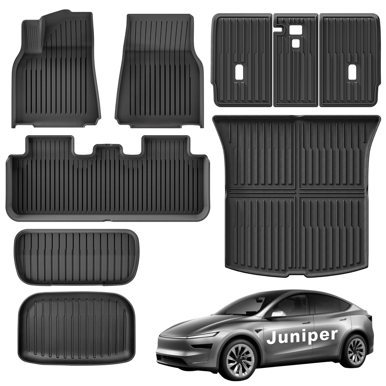 Weize Floor Mats for Tesla Model Y Juniper 2025 2026 5-Seat, All Weather Non-Slip Front Rear Cargo Liner Second Row Seat Back Mats Trunk Mats Interior Accessories, 9 PCS Full Set Image