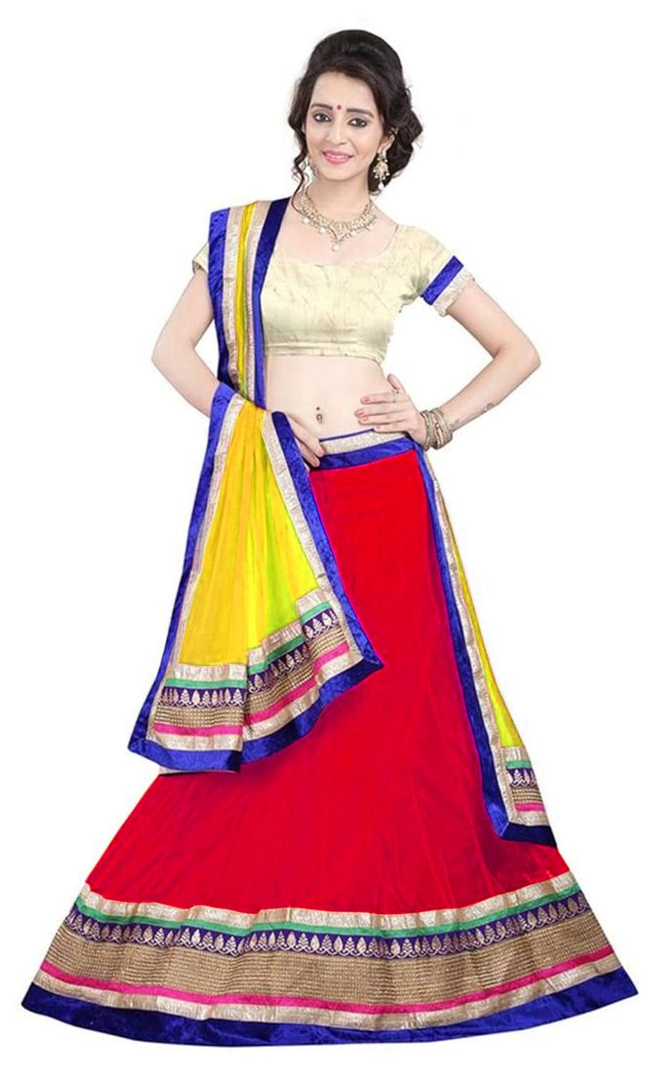 mira creation women's net a-line lehenga choli (kedar red,free size, semi-stitched)