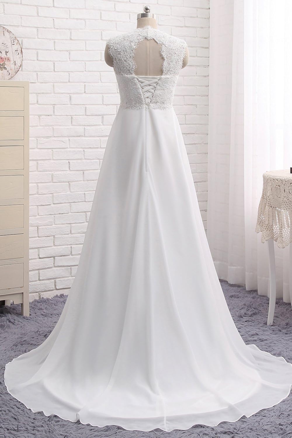 Women's Sleeveless Lace Chiffon Evening Wedding Dresses Bridal Gowns: Clothing