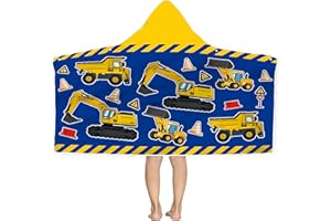 BONSAI TREE Kids Beach Towel With Hood - Excavators Vehicles Engineering Theme for Boys Girls, Microfiber Soft Bath Poncho Bathrobe Wrap Robe for Swim Pool - Cool Children's Gift