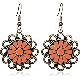 Unique Handmade Bohemian Bronze Tribal Hoop Spiral Flower Hook Earring Dainty Chic Vintage Brown Colorful Round Circle Geometry Sunflower Dangle Drop Earrings for Women Statement Jewelry Gifts