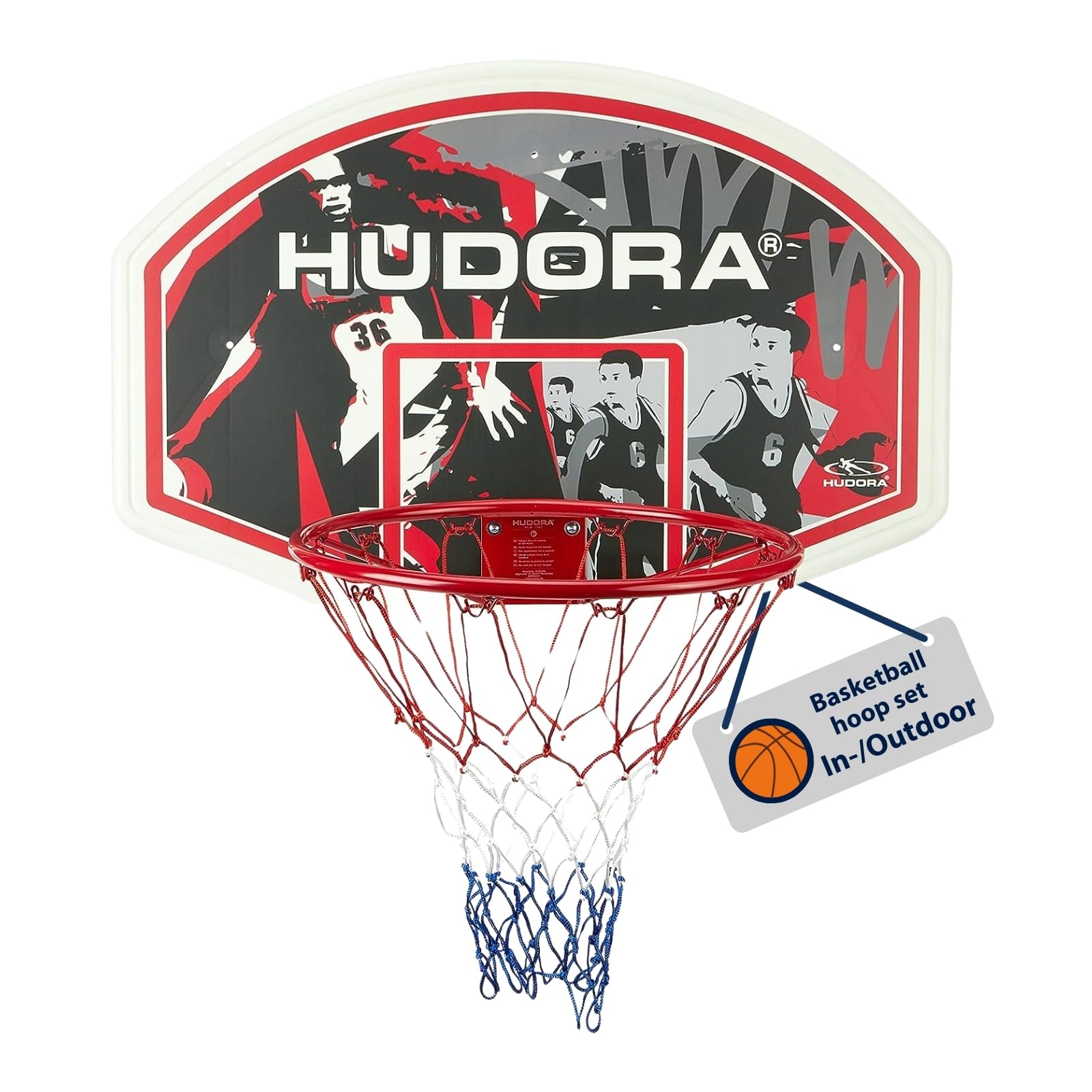 HUDORA Basketball Hoop Set - Indoor & Outdoor Basketball Hoop with Backboard - Basketball Hoop including Mounting Material for Wall Installation - Basketball Backboard & Hoop for Adults/Teens & Kids