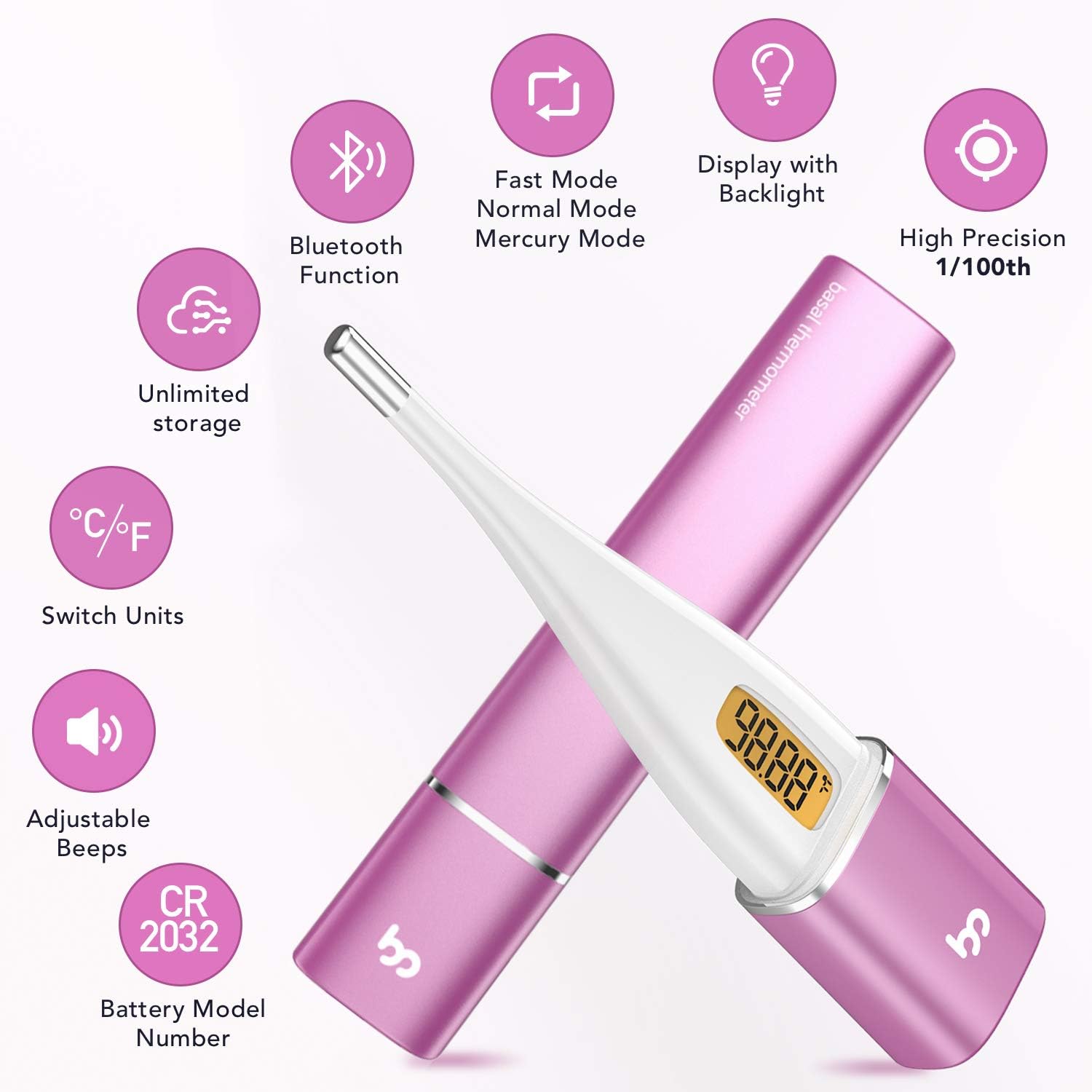 Digital Basal Thermometer, High-Precision Oral Thermometer with Backlit & LCD, 1/100th Degree and Memory Recall Thermometer with APP(iOS & Android) for Nature Family Planning and Fever by Femometer: Health & Personal Care