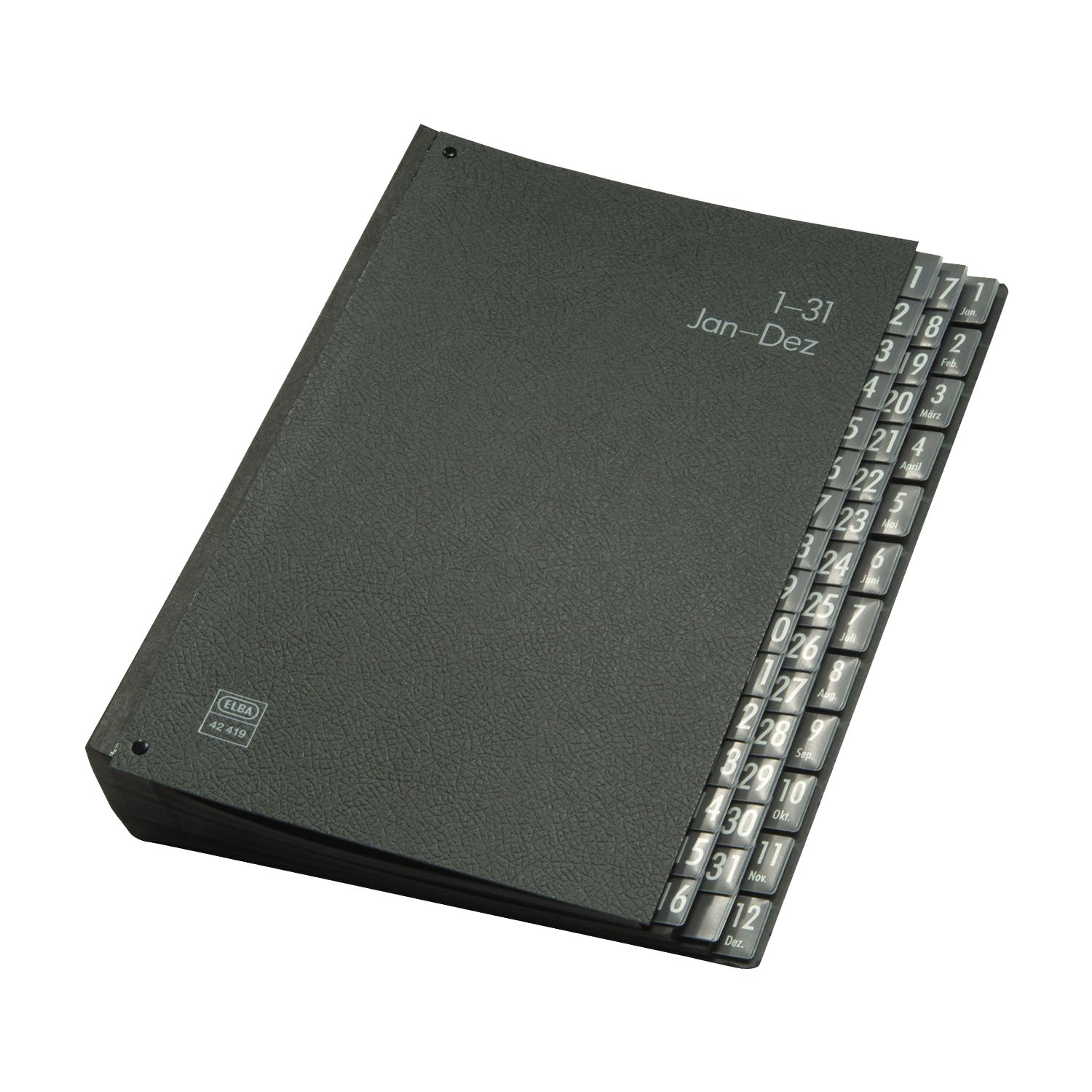 Elba 42419SW Organiser File 1-31 1-12 and Jan-Dez (German Months) RC Cardboard Black