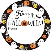 108 PCS Happy Halloween Stickers 2 Inch Self Adhesive Name Label Stickers Halloween Ghost Pumpkin Design Round Spooky Name Tag Sticker for Gift Wrapping Candy Bags Envelope Seals Party Favors