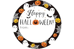 SEALMIC 108 PCS Happy Halloween Stickers 2 Inch Self Adhesive Name Label Stickers Halloween Ghost Pumpkin Design Round Spooky Name Tag Sticker for Gift Wrapping Candy Bags Envelope Seals Party Favors