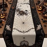 Halloween Decorations - Gothic Pumpkin Ghost Spider Web Table Runner | Halloween Party Favors Supplies Home Decor - Halloween Table Decor Backdrop for Indoor Outdoor Kitchen Dining Decorations