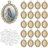 PH PandaHall 120pcs Bezel Pendant Blanks Settings, 60 Vintage Pendant Trays Base Cabochon Bezel Photo Charms with 60 Glass Cabochons for DIY Jewelry Making Bridal Wedding Bouquet Decor