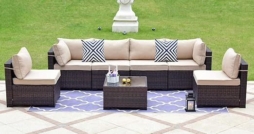 Brown Wicker Beige Cushions Garden Lawn Pool Backyard 3 Pieces Outdoor Patio Rattan Furniture Set All