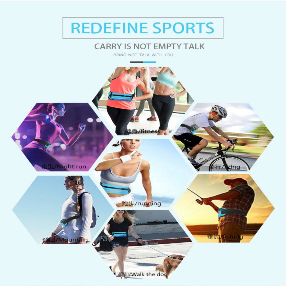 Enshey Running Belt, Adjustable Unisex Waterproof Running Waist Pack Fitness Workout Carry Card, Passport, Money iPhone Sport Pouch, Reflective Waist Belt (Black)