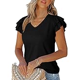 Dokotoo Women's Casual Ruffle Short Sleeve Tops 2026 Cute Solid Color Knit Ribbed T Shirts Blouses