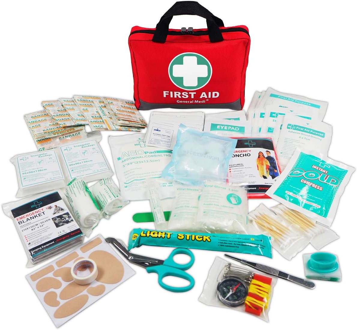 General Medi First Aid Kit -309 Pieces- Reflective Bag Design, Including Eyewash, Bandages - Image 3