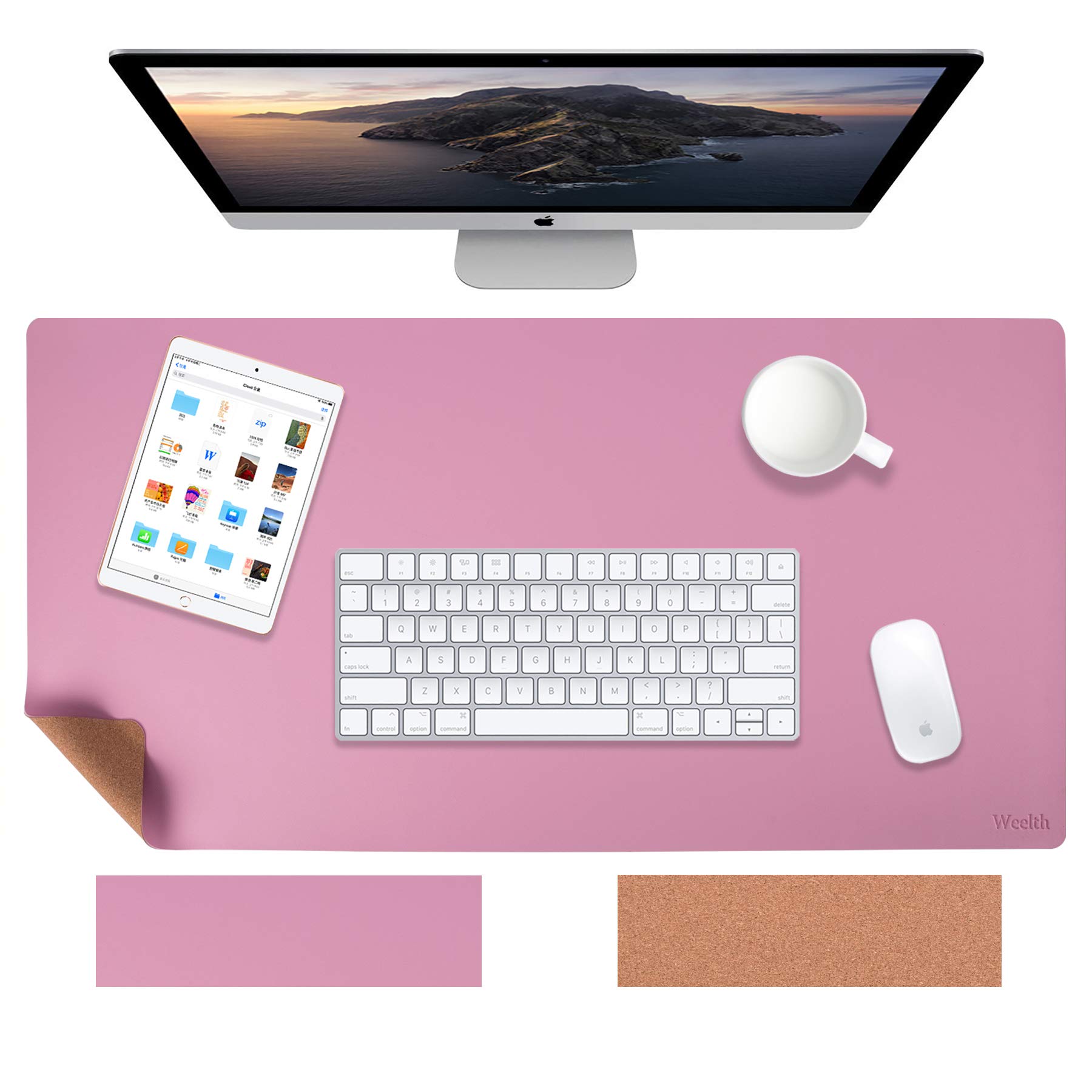 Desk Mat,Weelth Cork&PU Mouse Mat,2in1 60x35cm Desk Protector Laptop Computer Mat Desk,Waterproof Double Sided Desk Pad for Office/Home