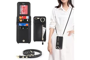 DEYHU iPhone 7 Plus/8 Plus Case with Card Holder for Women, iPhone 7 Plus/8 Plus Phone Case Wallet with Strap Credit Card Slots Crossbody with Kickstand Zipper Case - Black