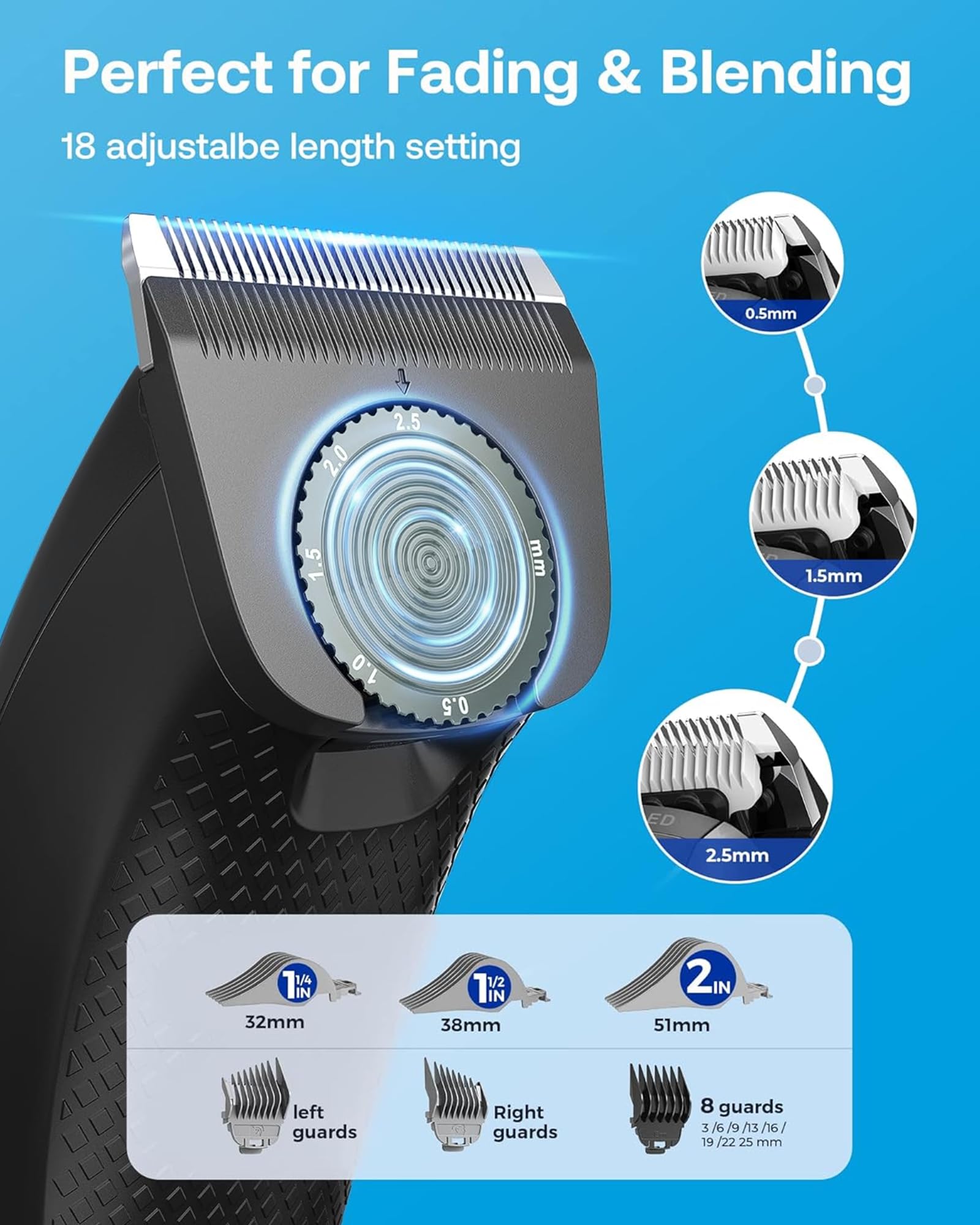 GLAKER Hair Clippers for Men - Cordless 3 in 1 Versatile Hair Trimmer with Extra Long Guards, Detachable Blade & Storage Bag, Complete Mens Grooming Kits, Ideal Gifts for Men