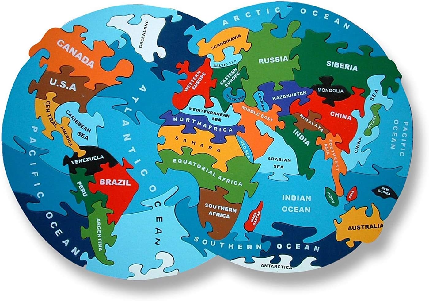 Wooden Map Of The World Atlas Jigsaw Puzzle Handmade in Ireland