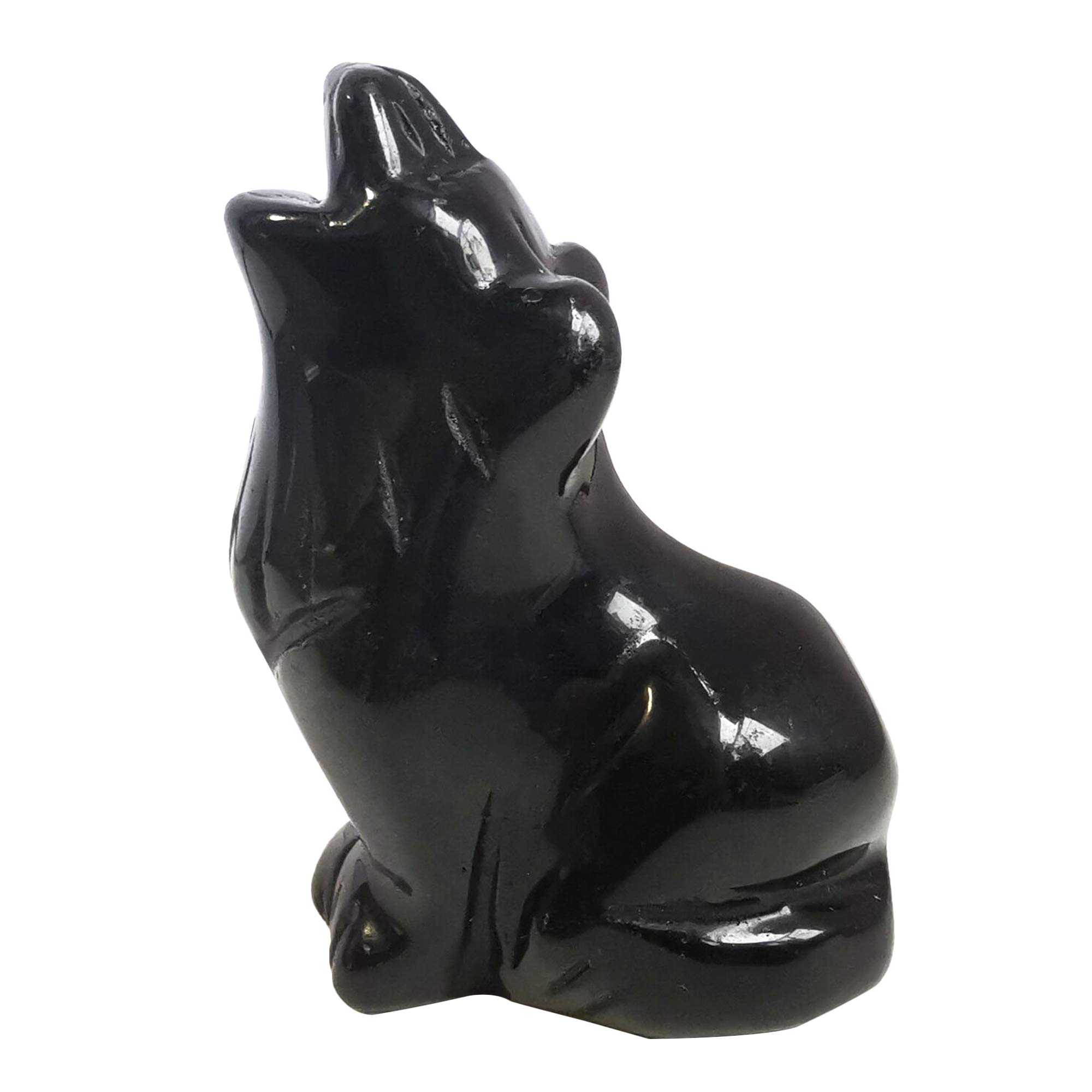 Lovionus89 Natural Black Obsidian Wolf Crystal Figurine, Hand Carved Stone Animal Statues for Home Decor 2.5 Inches