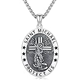 CRWENG Archangel Saint Michael Necklace for Men Women 925 Sterling Silver Saint Michael Amulet Pendant Necklace Archangel Miracle Medal Pendant Protect Us Religious Jewelry Gift for Men