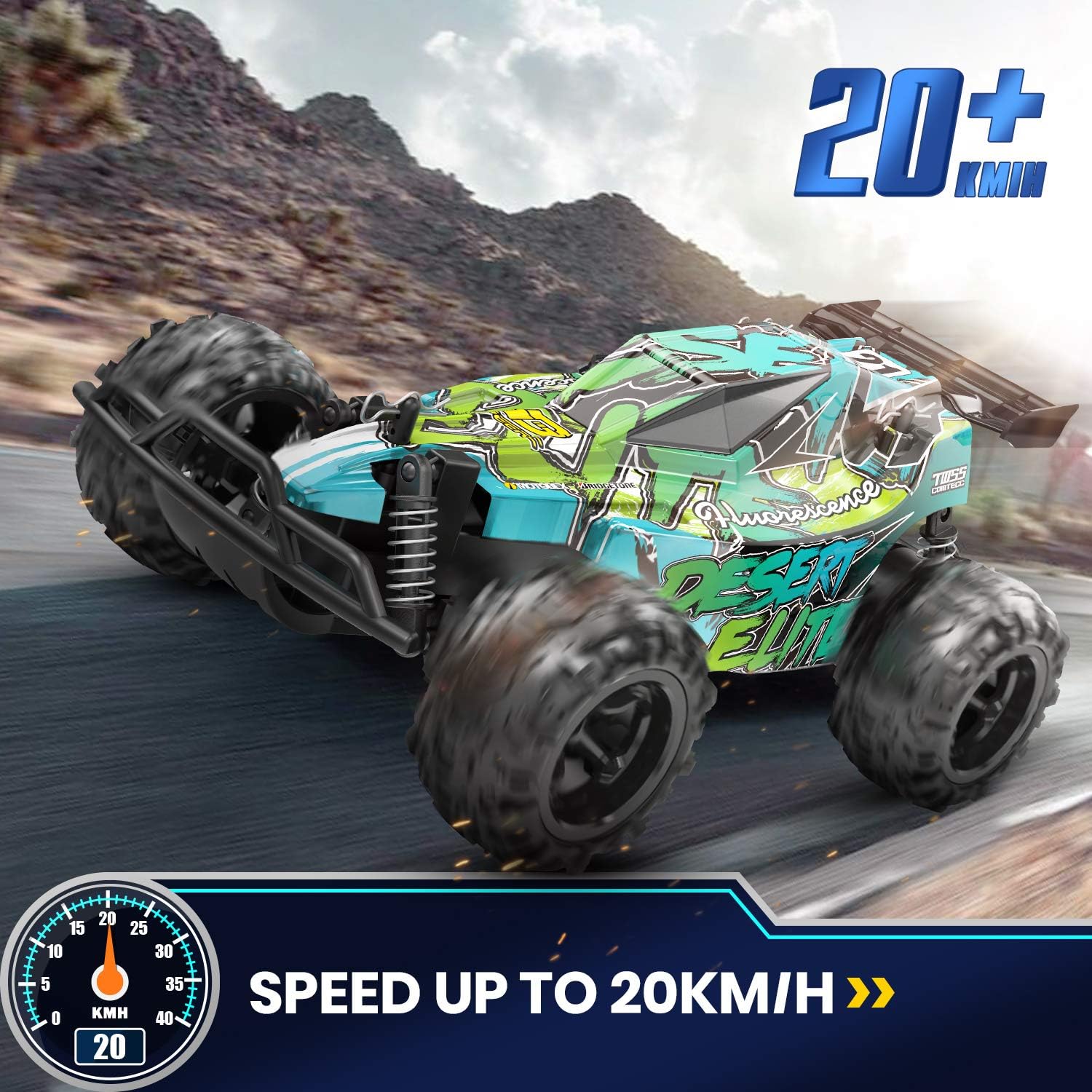 DEERC Remote Control Car,20KM/H High Speed Racing Car with 2 Rechargeable Batteries,2.4GHZ Off Road Trucks Electric Stunt RC Car Toy for Boys&Girls: Toys & Games