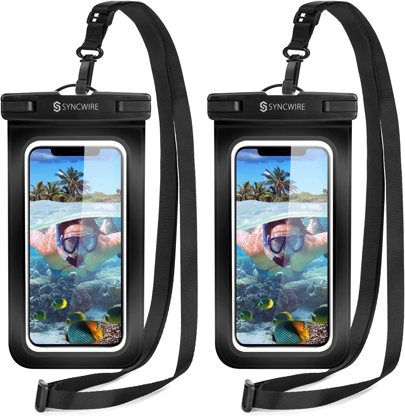 SYNCWIRE 2 Pack Waterproof Phone Pouch - IPX8 Underwater Waterproof Mobile Phone Case Dry Bag for iPhone 16 15 14 13 12 11 Pro Max XS Max XR SE 2022 Galaxy S24 S23 S22 Ultra- 7 Inch black