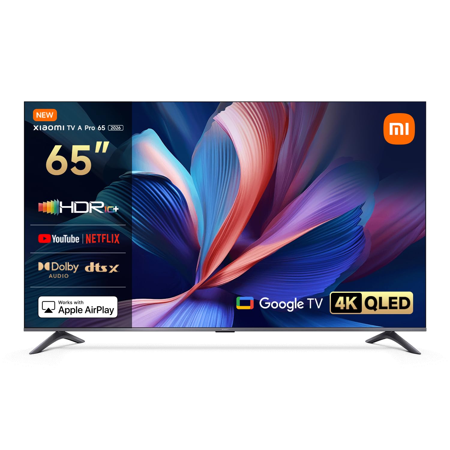 XIAOMI A Pro, 65" (165 cm), 4K UHD QLED, Smart TV, Google TV, Triple Tuner DVB-C/S/S2/T/T2, HDR10+, Game Boost 120Hz, MEMC, Sprachsteuerung mit, 2+8GB, Kompatibel mit Apple Airplay & Google Cast