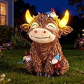 Foreby Solar Highland Cow Garden Statue with Funny Gnomes Outdoor Decor,Cow Figurine with LED Lights Yard Art Decoration for Garden,Patio,Lawn-Unique Gift for Mom,Grandma