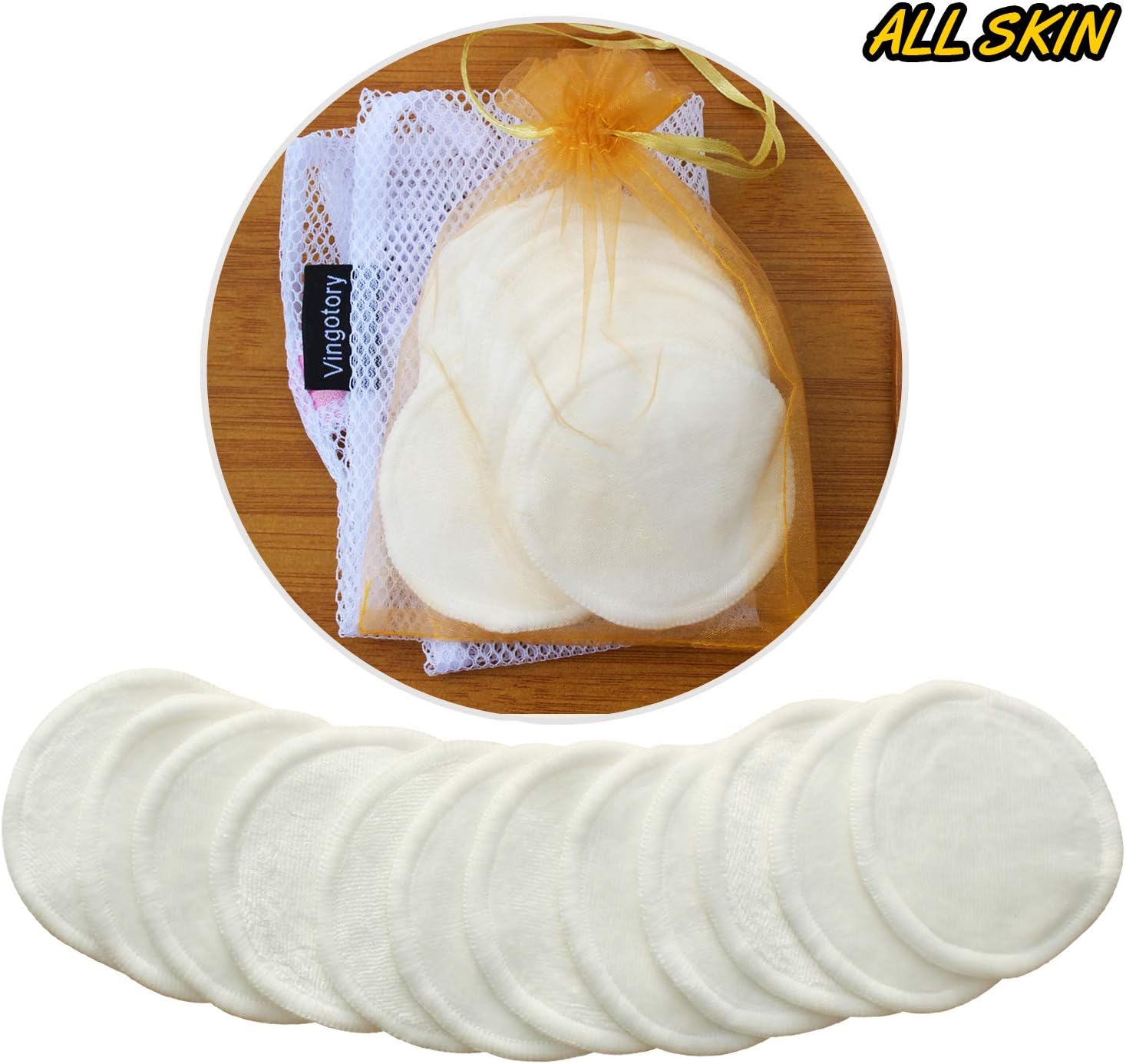 12 Pack Bamboo Reusable Makeup Remover Pads, Facial Pads Cleansing Wipe Face Sensitive Skin - Laundry Bag and Storage Bag
